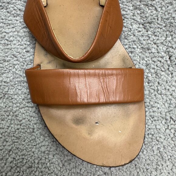 J.Crew Leather Strappy Slip On Flat Sandals Women 8 Brown Casual Boho Minimalist - Picture 7 of 14